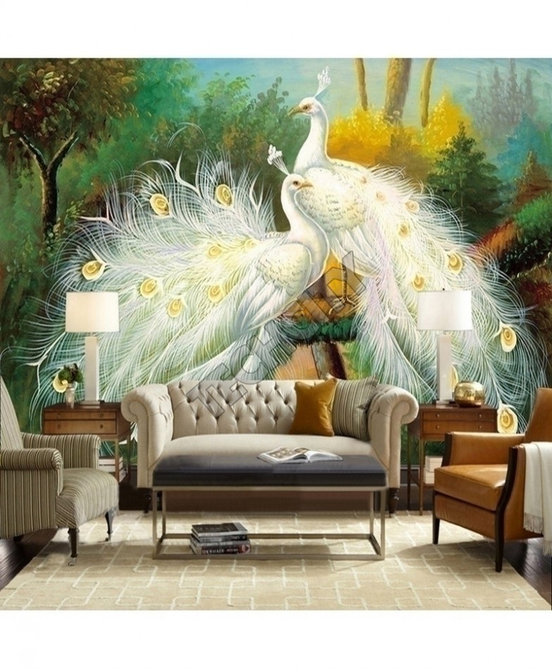 3d Beautiful White Peacock Forest Landscape 2 Square - 3d Wallpaper For Bedroom Peacock - HD Wallpaper 