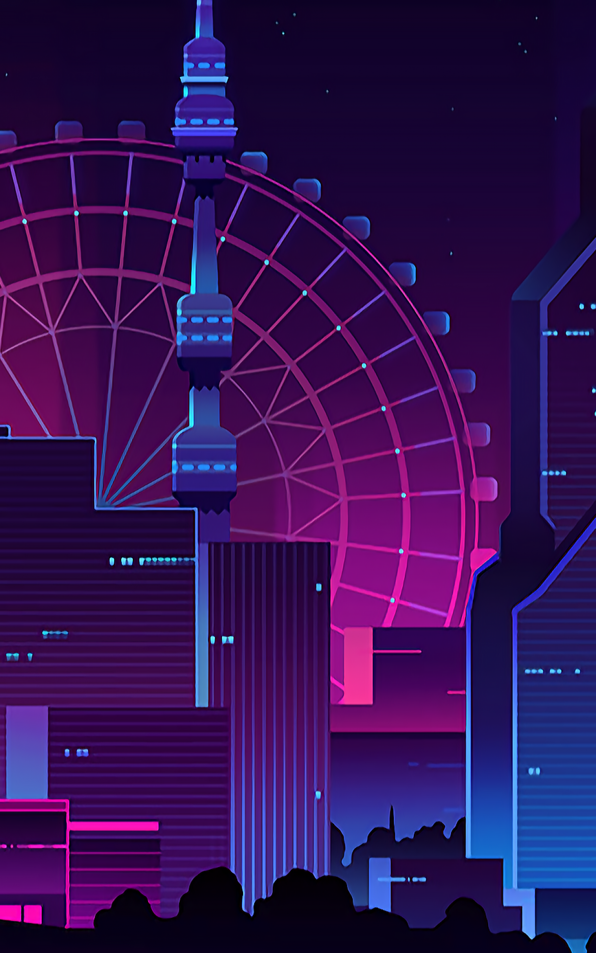 Minimal Neon City, Fireworks - HD Wallpaper 