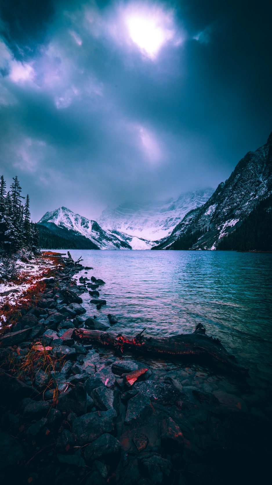 Wallpaper Mountains, Lake, Fog, Snow, Stones, Chephren - Courage To Walk Into The Darkness - HD Wallpaper 