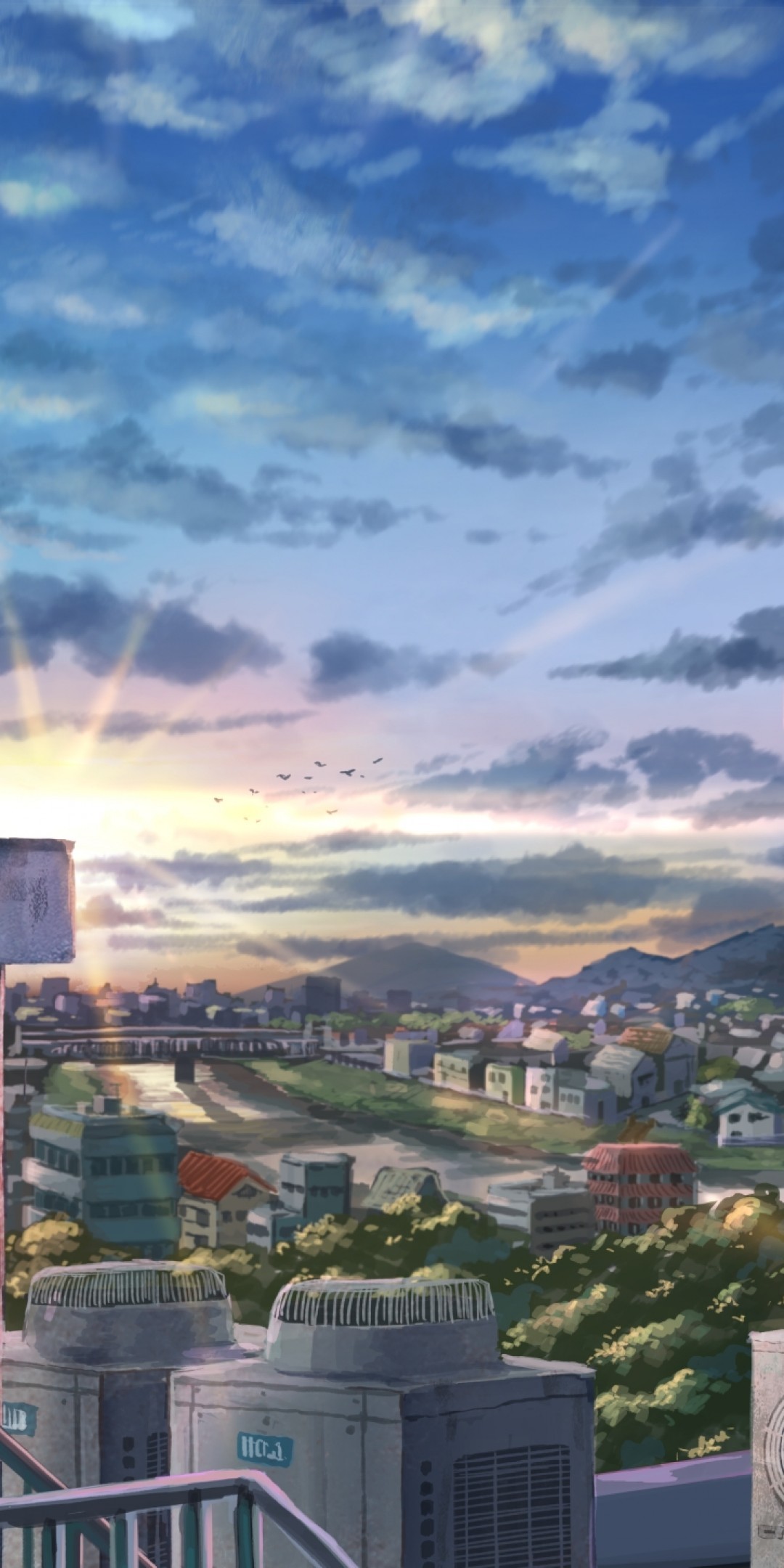 Anime Girl, Sit, Scenic, Buildings, Sunset, Back View, - Anime Girl City Scenery - HD Wallpaper 