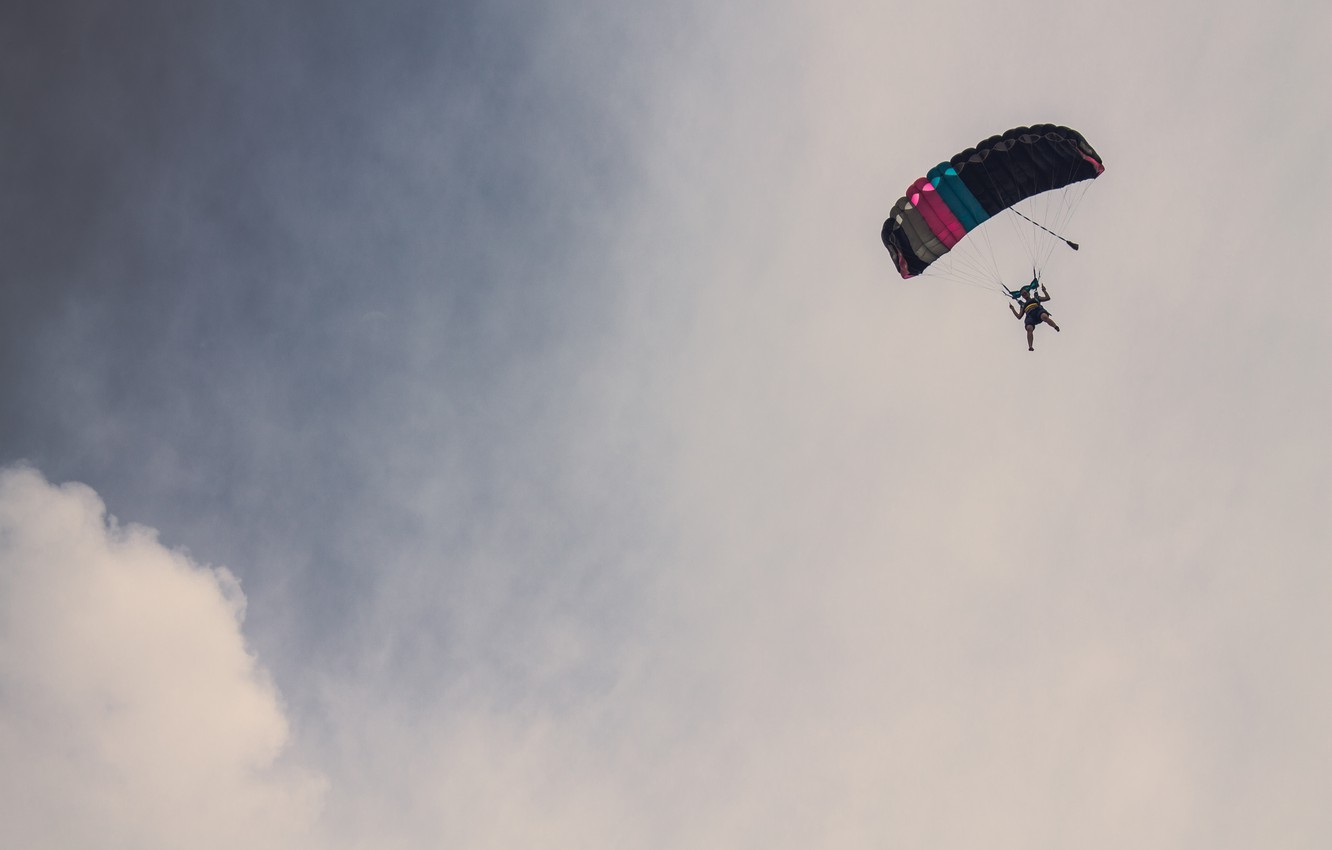 Photo Wallpaper The Sky, Clouds, Parachute, Skydiver, - Powered Paragliding - HD Wallpaper 