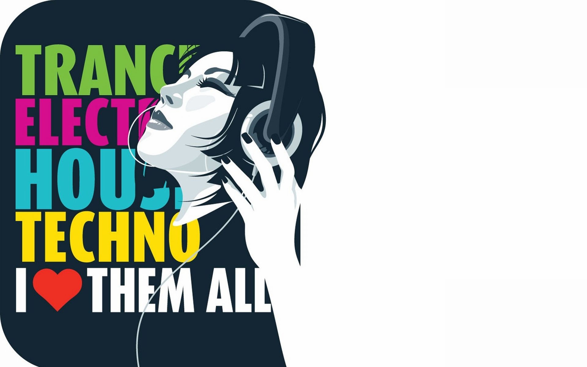 Women Love Text Techno Headphones Girl Electro - Graphic Design - HD Wallpaper 