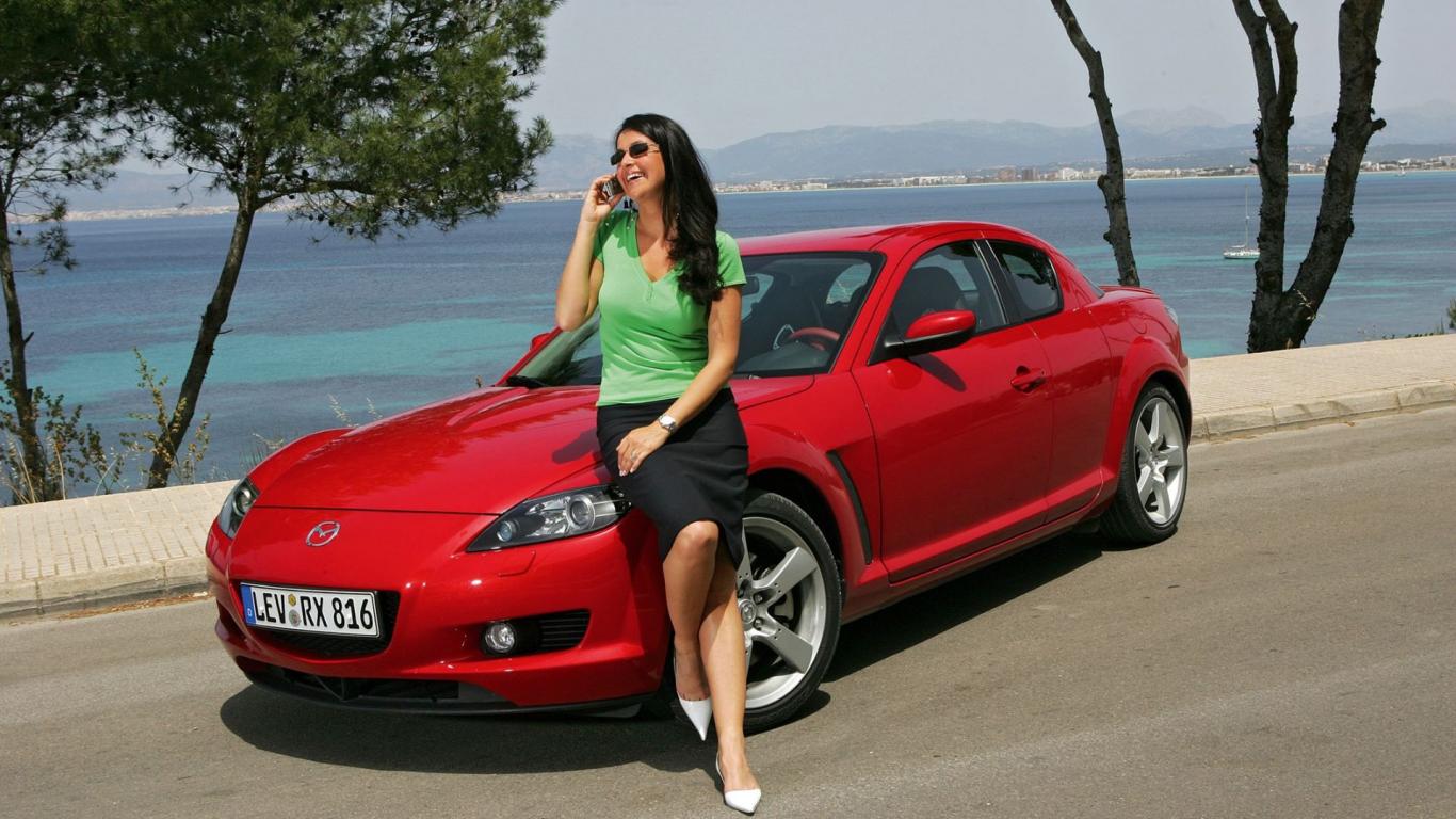 Red Mazda Rx8 With Girl 2013 Mazda - Mazda Rx 8 Girl - HD Wallpaper 