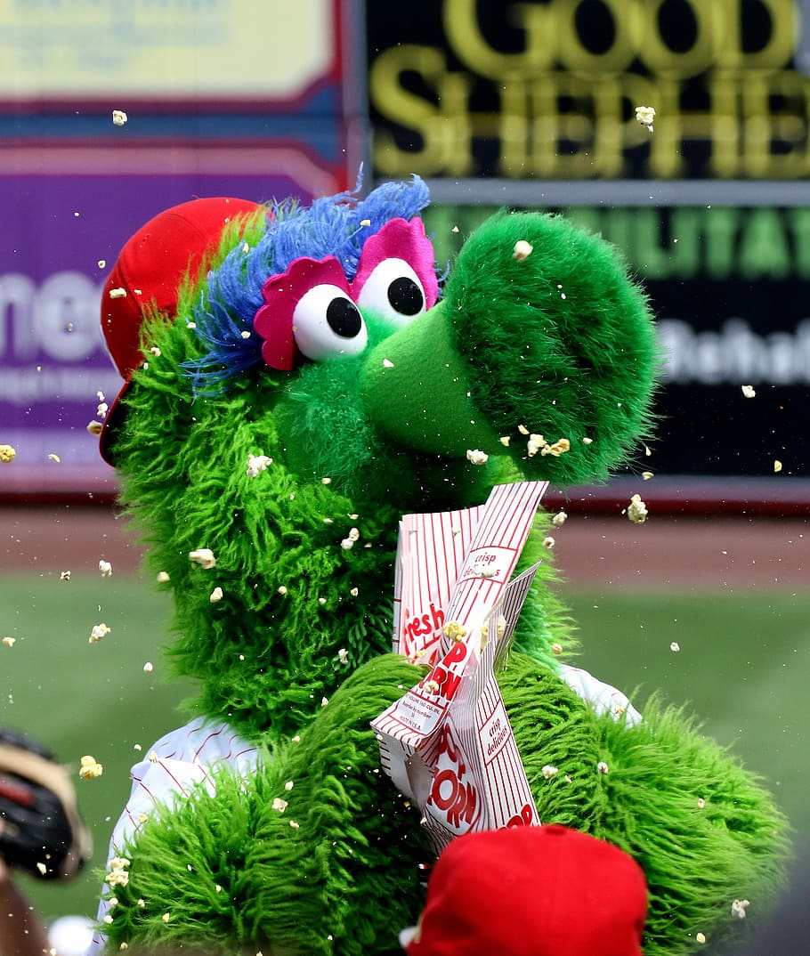 Mascot, Phillie Phanatic, Philies, Popcorn, Baseball, 910x1074