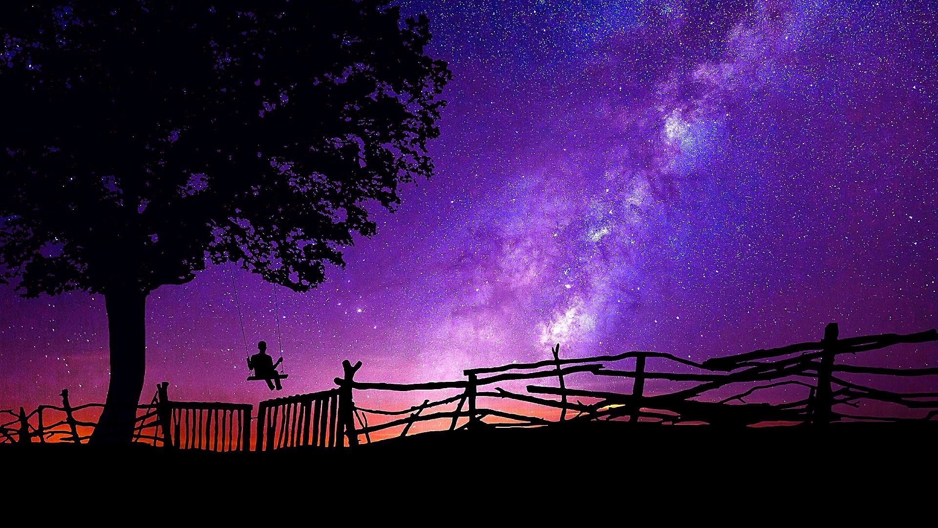 1920x1080, Tree Swing Under The Starry Sky Wallpaper - Etoile Vue De La Terre - HD Wallpaper 