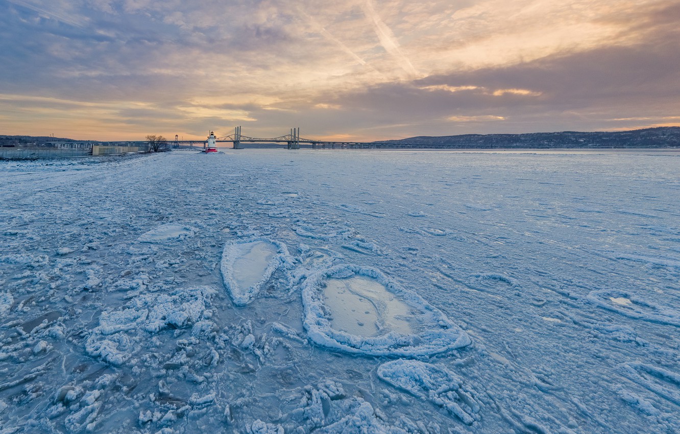 Photo Wallpaper Winter, Bridge, River, Ice, New York, - Hudson River - HD Wallpaper 