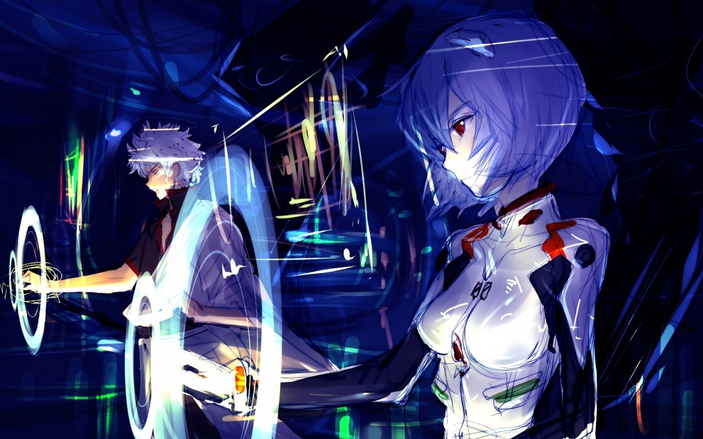Rei Ayanami, Sakata Gintoki, Crossover, Gintama, Neon - Rei Ayanami - HD Wallpaper 