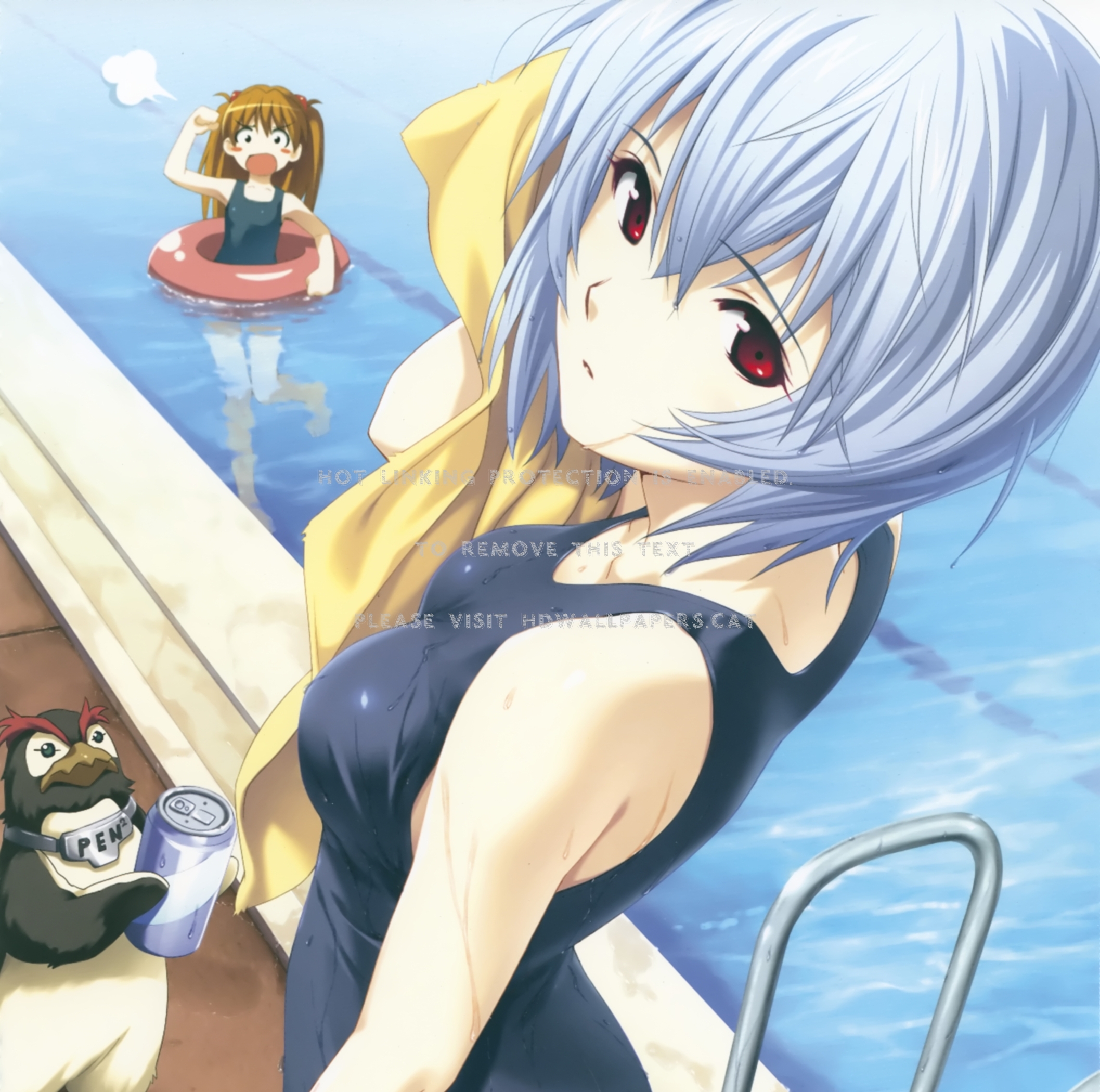 Swimming Pool Eva Rei Ayanami Asuka Langley - Anime Girl Swimming Pool - HD Wallpaper 