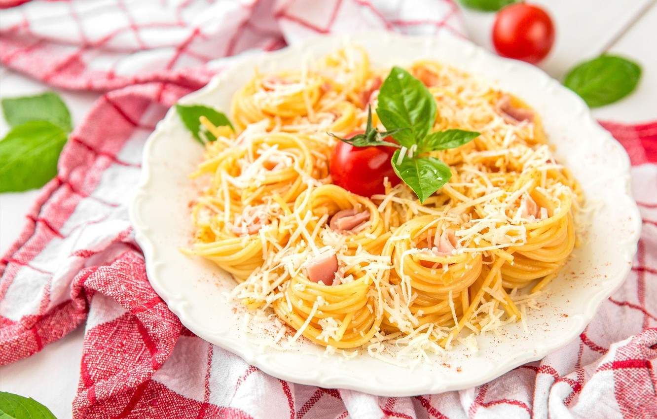 Photo Wallpaper Cheese, Tomato, Spaghetti, Pasta, Basil - Spaghetti - HD Wallpaper 
