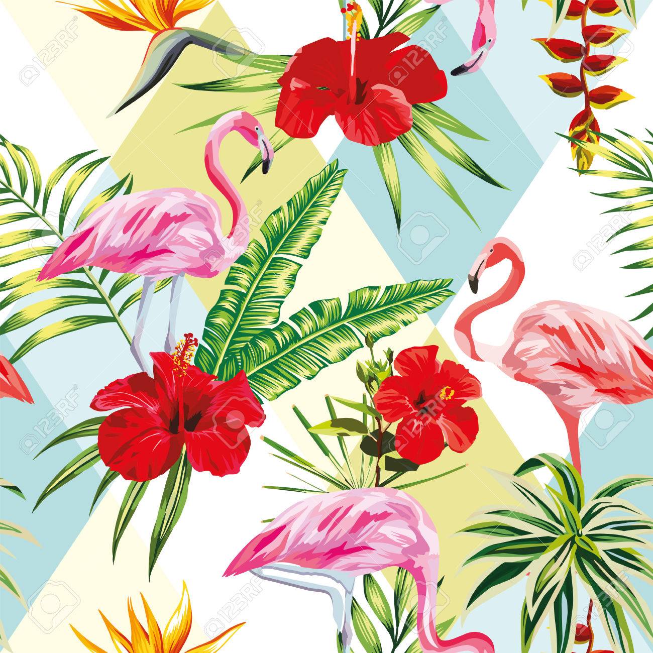 Beach Cheerful Seamless Pattern Of Wallpaper From Tropical - Papel Tapiz Flamingos - HD Wallpaper 
