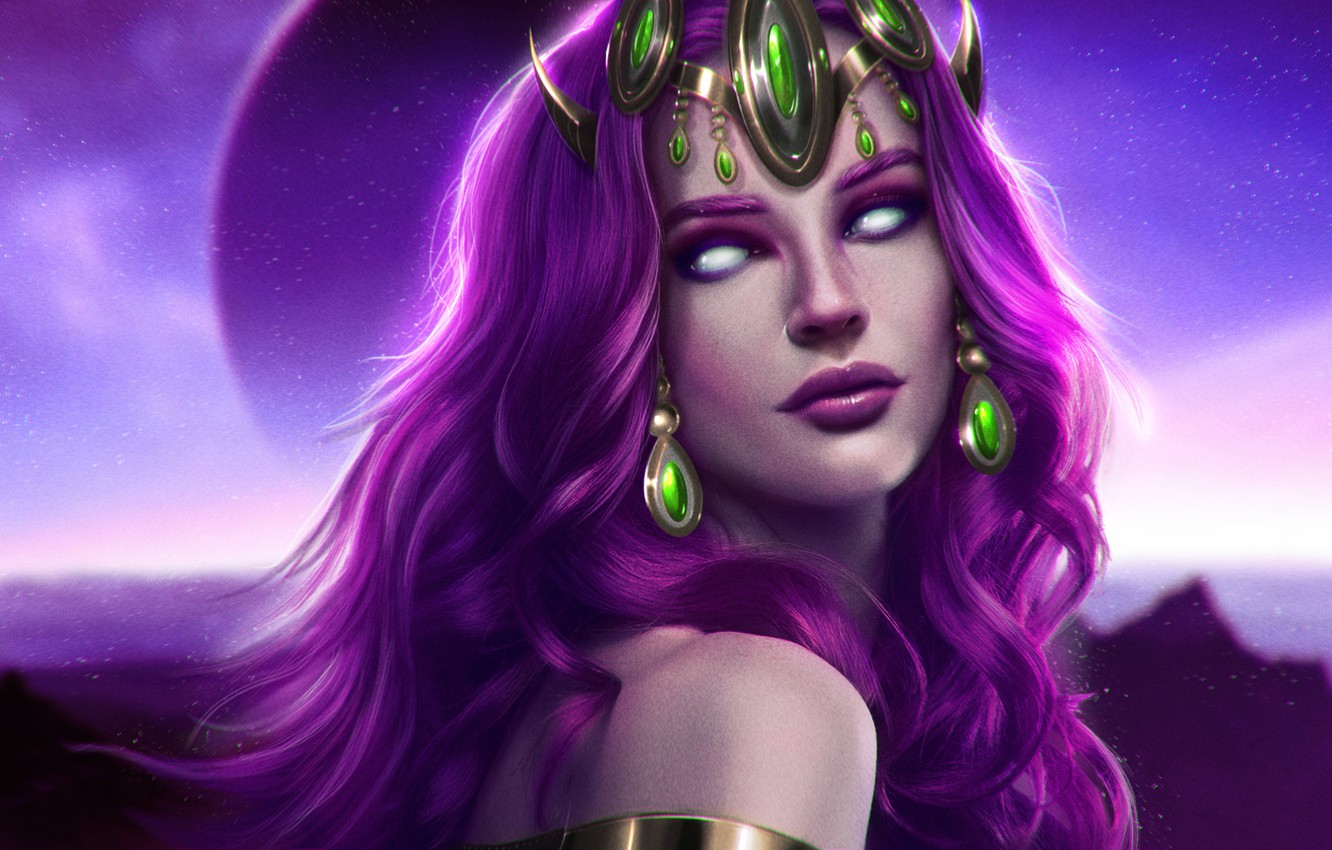 Photo Wallpaper The Sky, Girl, Stars, Face, Hair, Art, - Mythology - HD Wallpaper 