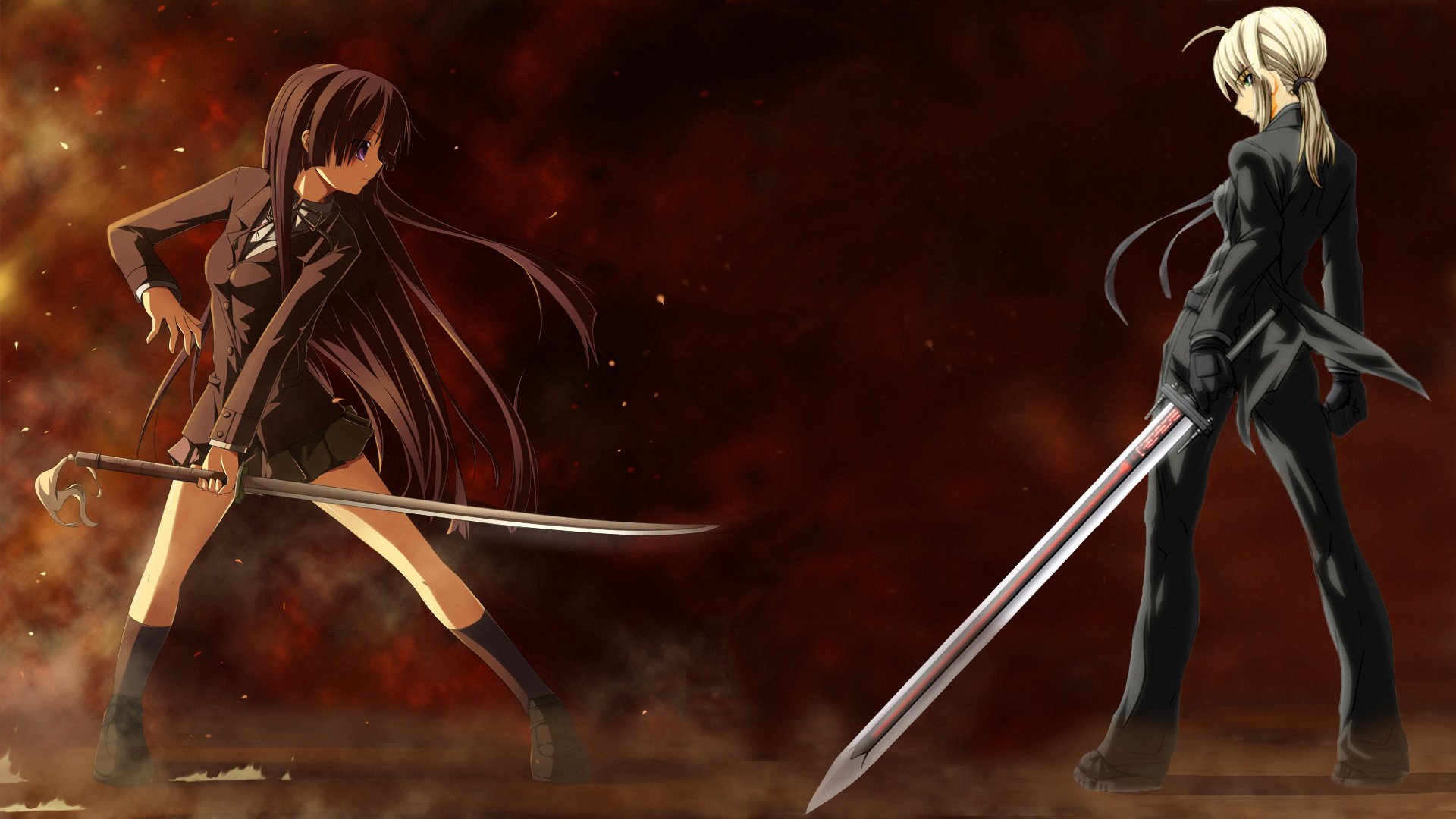 Anime Girl Sword Fight - HD Wallpaper 