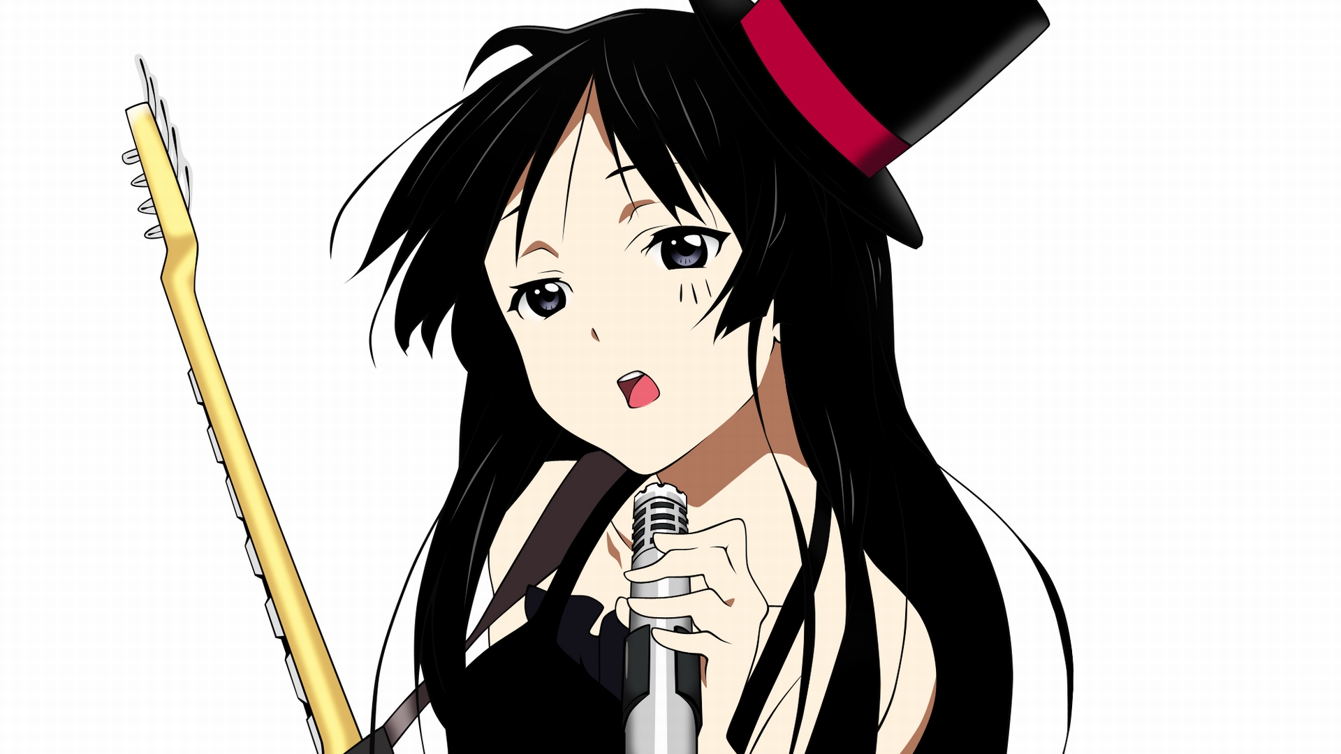 Anime Girl With Black Hair Sing - HD Wallpaper 