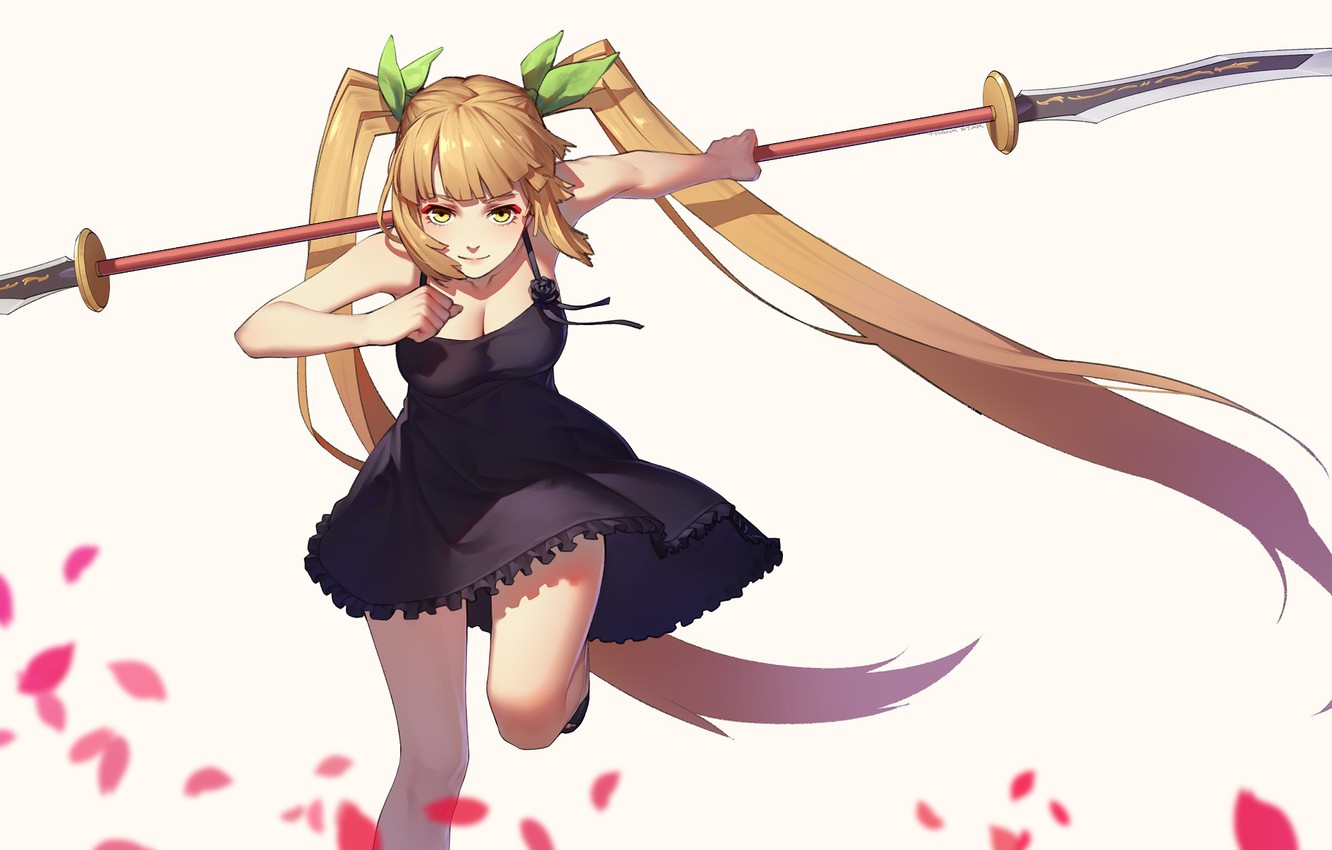 Photo Wallpaper Girl, Weapons, Anime, Petals, Art, - Sun Wukong Journey To The West Art - HD Wallpaper 