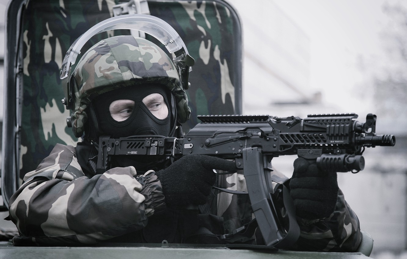 Photo Wallpaper Mask, Soldiers, Machine, Helmet, Fighter, - HD Wallpaper 