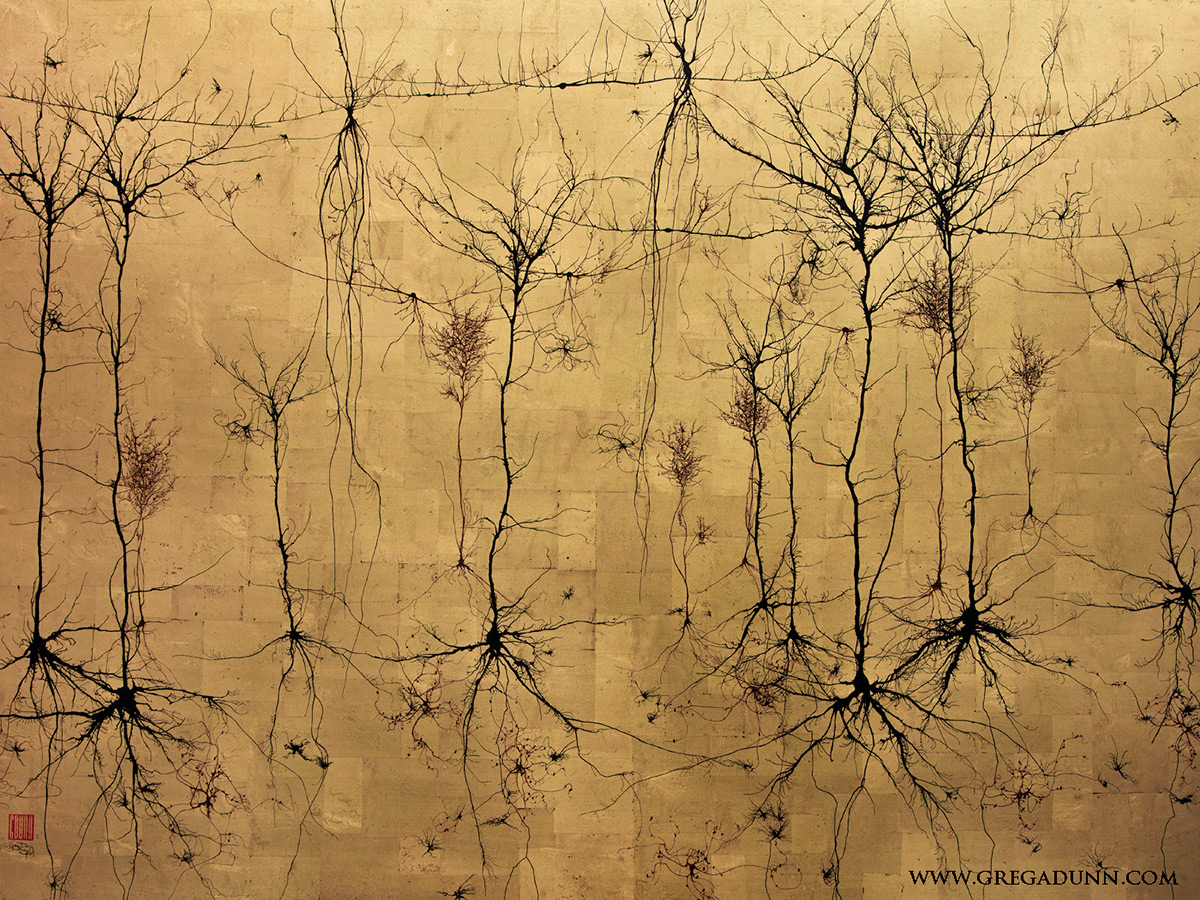 Gold Cortex Ii @greg Dunn - Neuron Greg Dunn - HD Wallpaper 