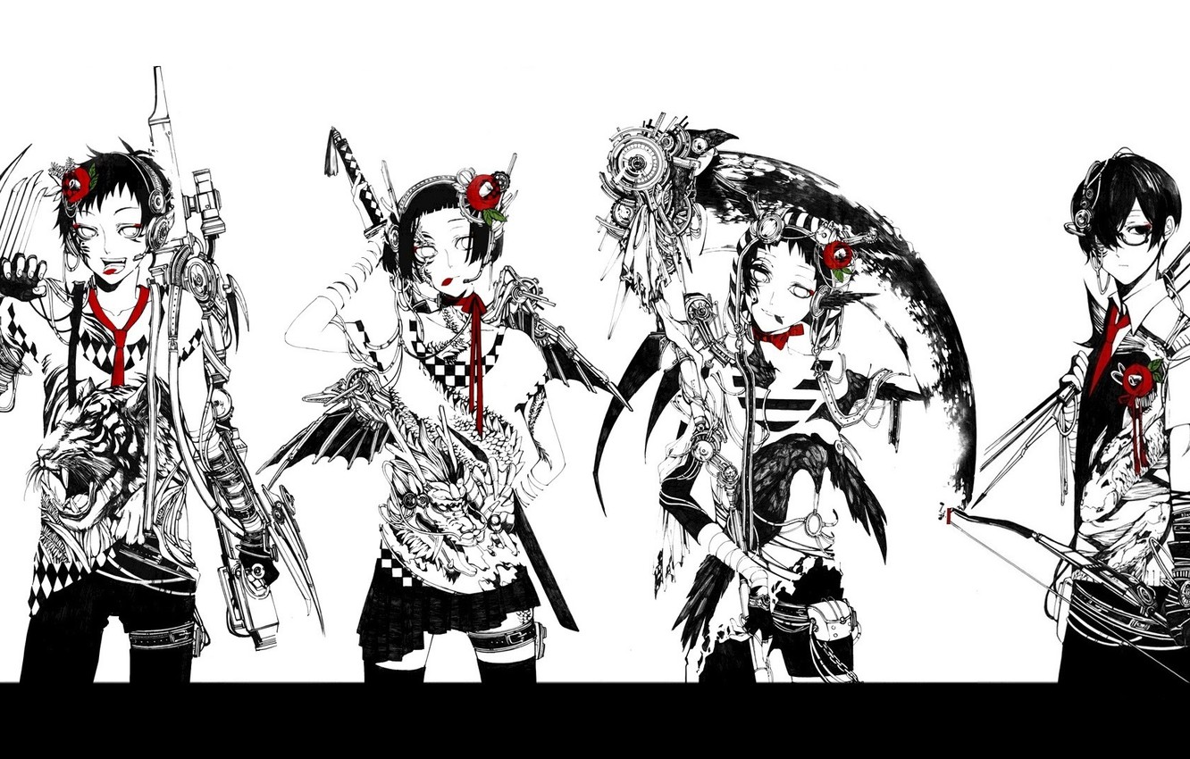 Photo Wallpaper Tiger, Dragon, Four, Gang, Raven, Cyberpunk, - Killer Anime Wallpapers Death Sith - HD Wallpaper 