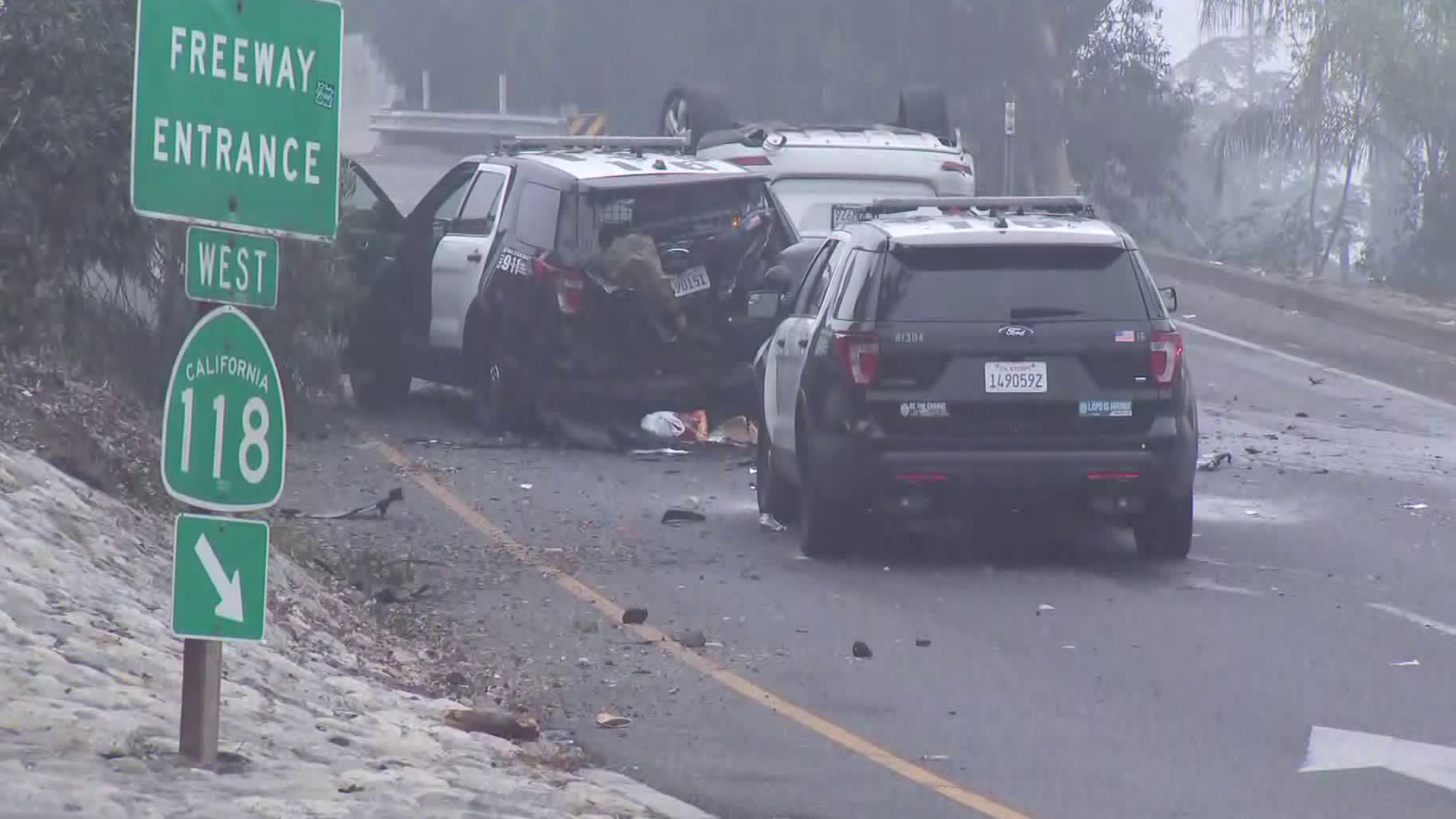 A Heavily Damaged Los Angeles Police Vehicle Is Seen - Highway - HD Wallpaper 