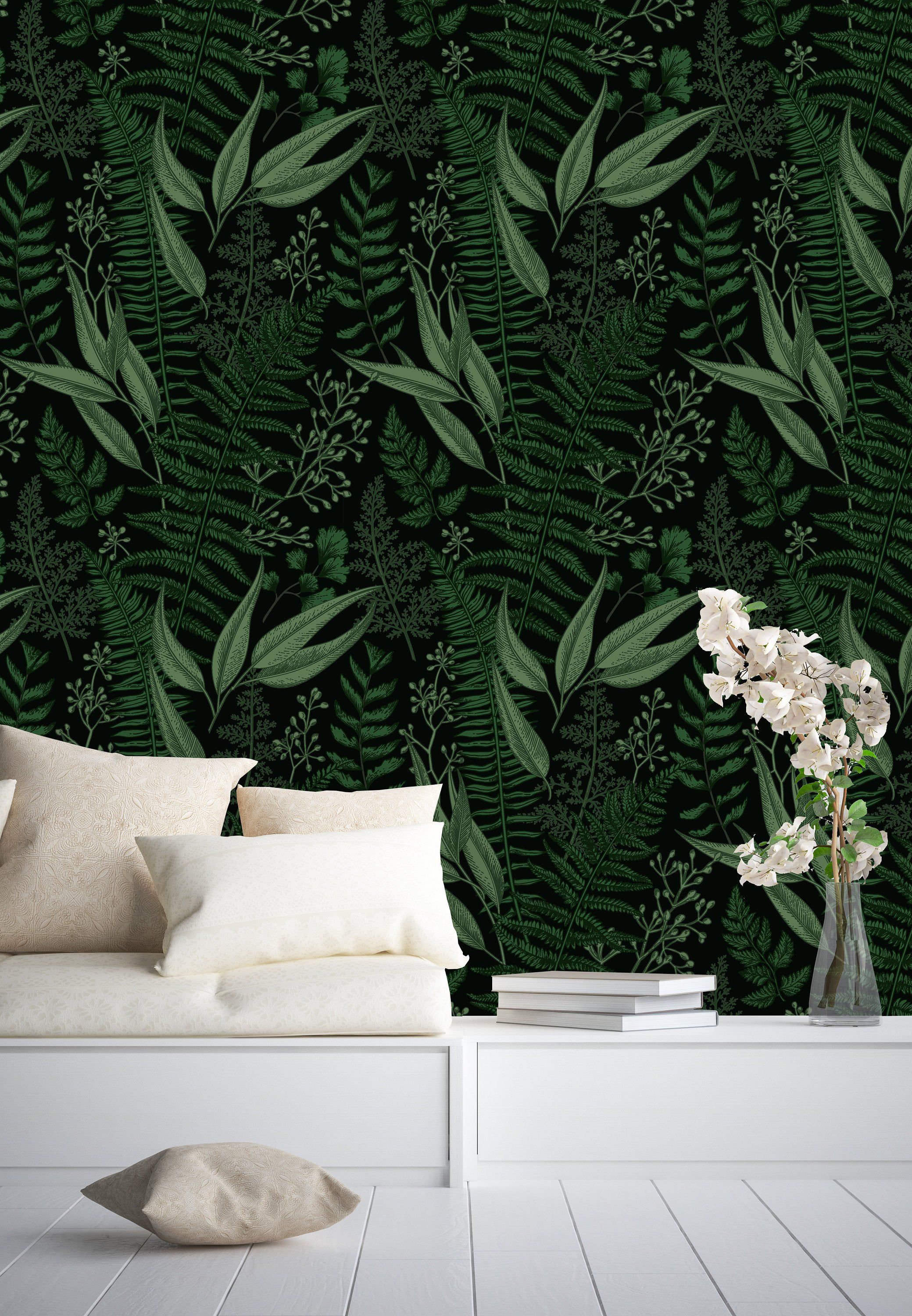Dark Tropical Leaves Removable Wallpaper Dark Exotic - Fern - HD Wallpaper 