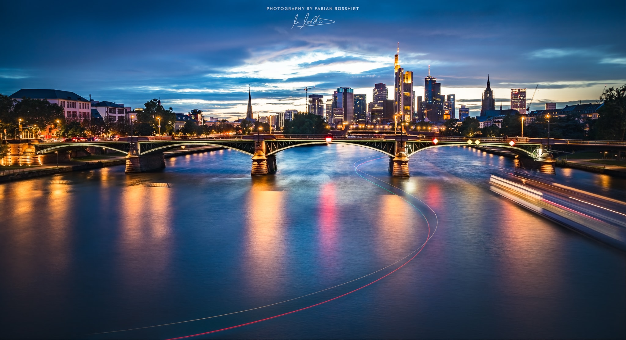 Frankfurt, Abend, Nacht, Lichter, Bunt, Schiff, Boot, - HD Wallpaper 