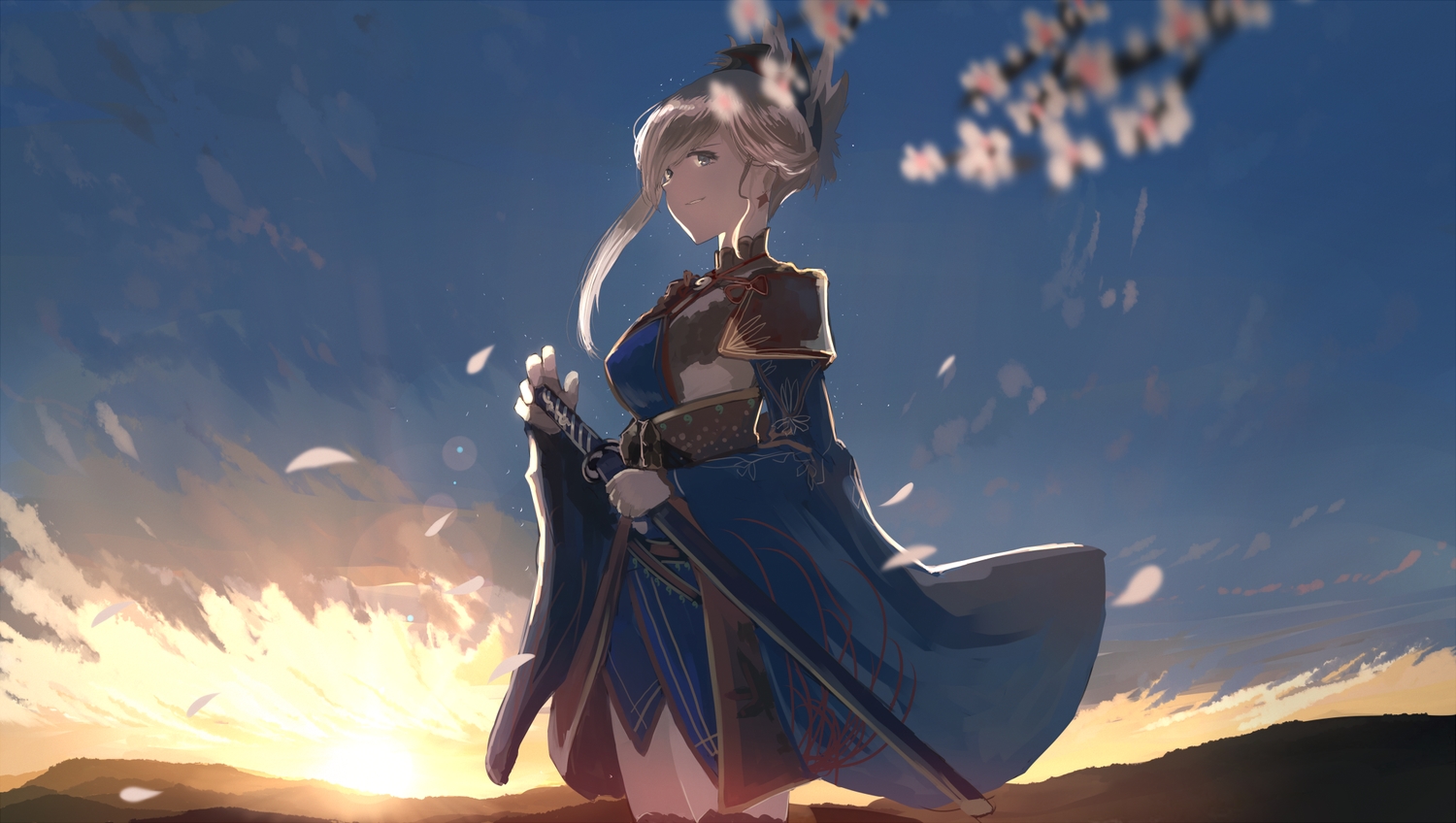 Blonde Hair Blue Eyes Fate/grand Order Fate Flowers - Miyamoto Musashi Fate Gif - HD Wallpaper 