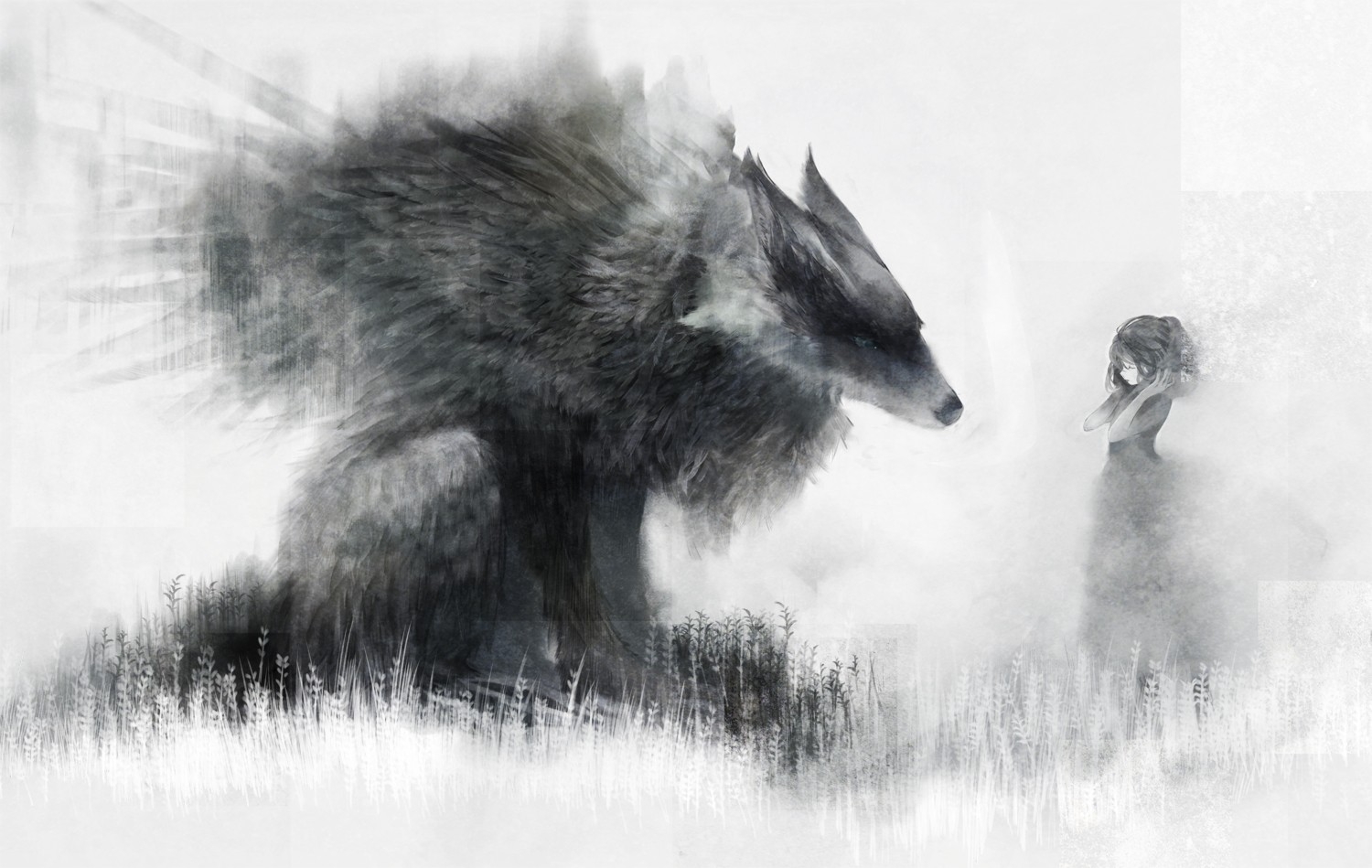 Wolf And Woman Art - HD Wallpaper 