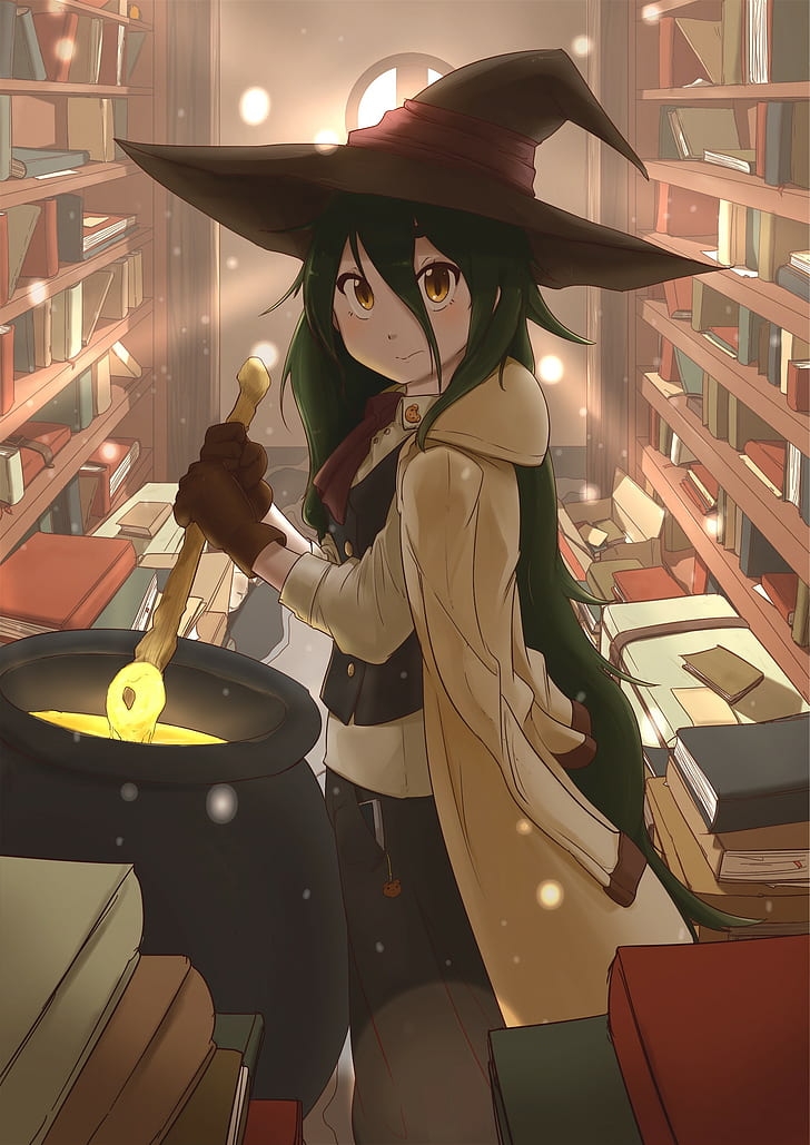 Anime, Anime Girls, Witch, Witch Hat, Long Hair, Green - Anime Witch Black Hair - HD Wallpaper 