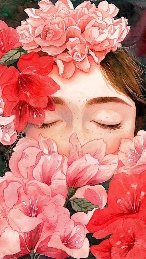 Flowers, Wallpaper, And Art Image - Watercolor Floral Girl - HD Wallpaper 