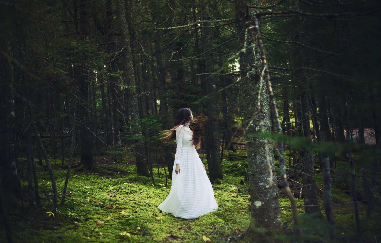 Photo Wallpaper Forest, Girl, White Dress, Spinning - Bride - HD Wallpaper 