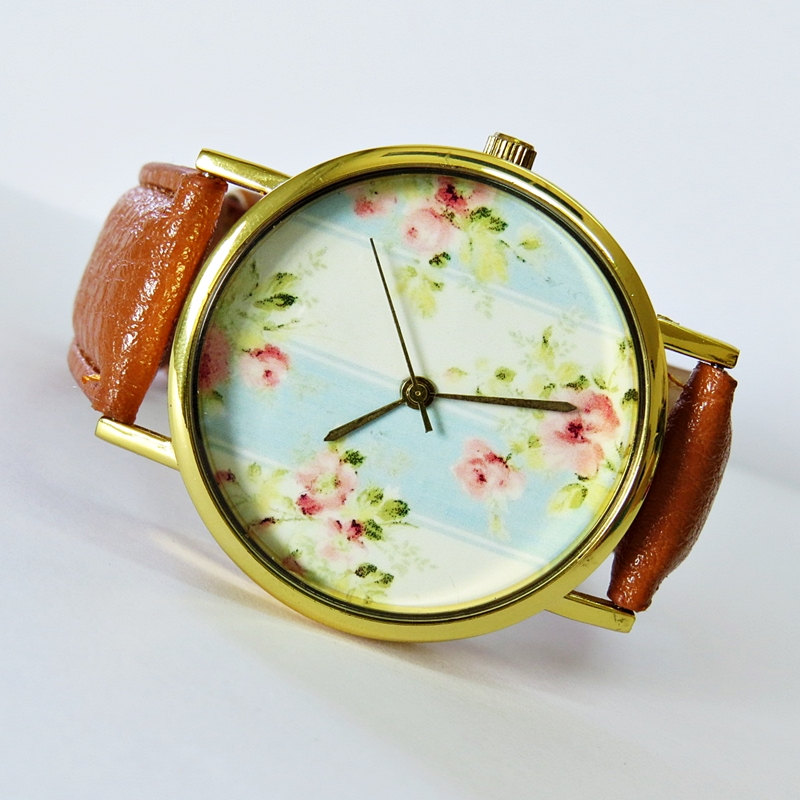 Grandma S Wallpaper Floral Watch, Vintage Style Leather - Strap - HD Wallpaper 