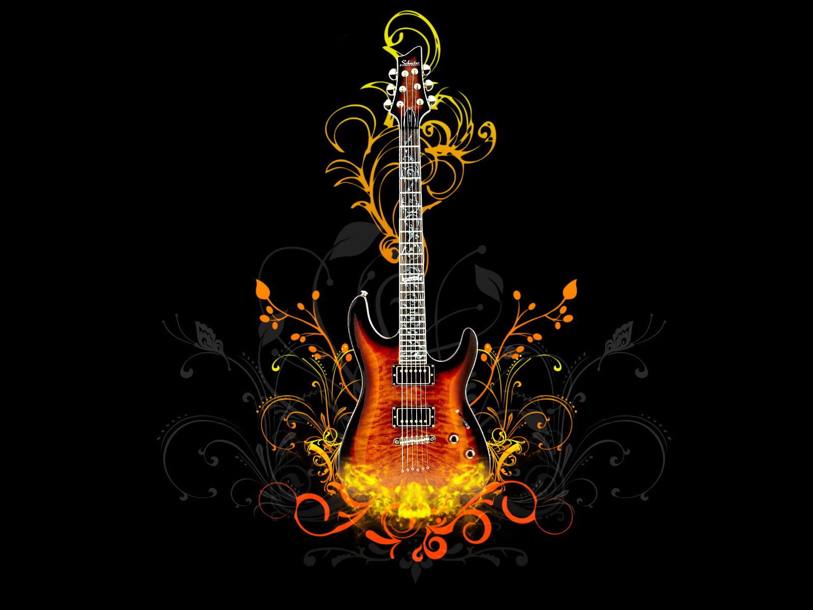 Guitar Vektor Abstrak Latar Belakang Wallpaper - Electric Guitar With Fire - HD Wallpaper 