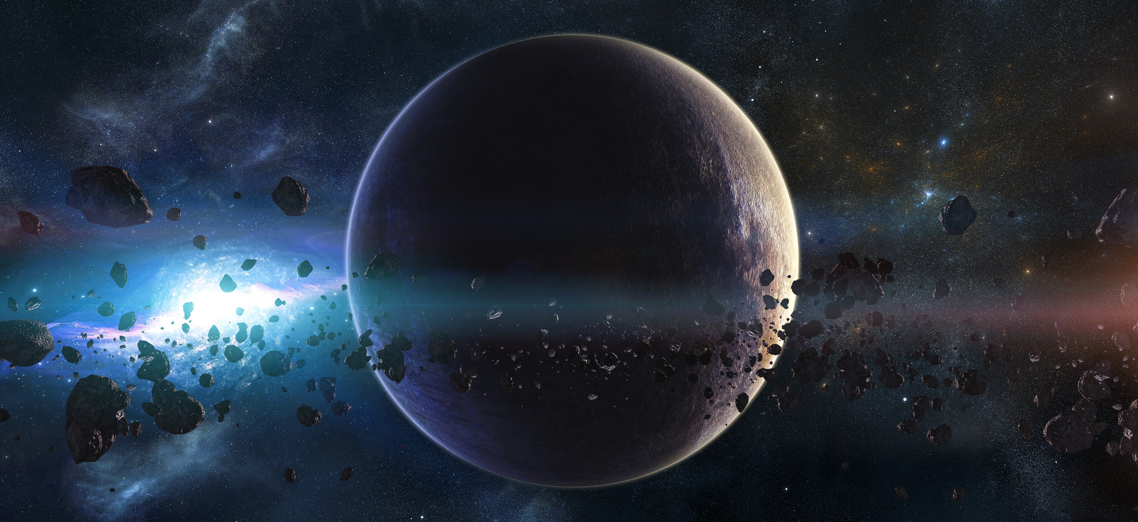 Planet Surrounded By Asteroids - HD Wallpaper 