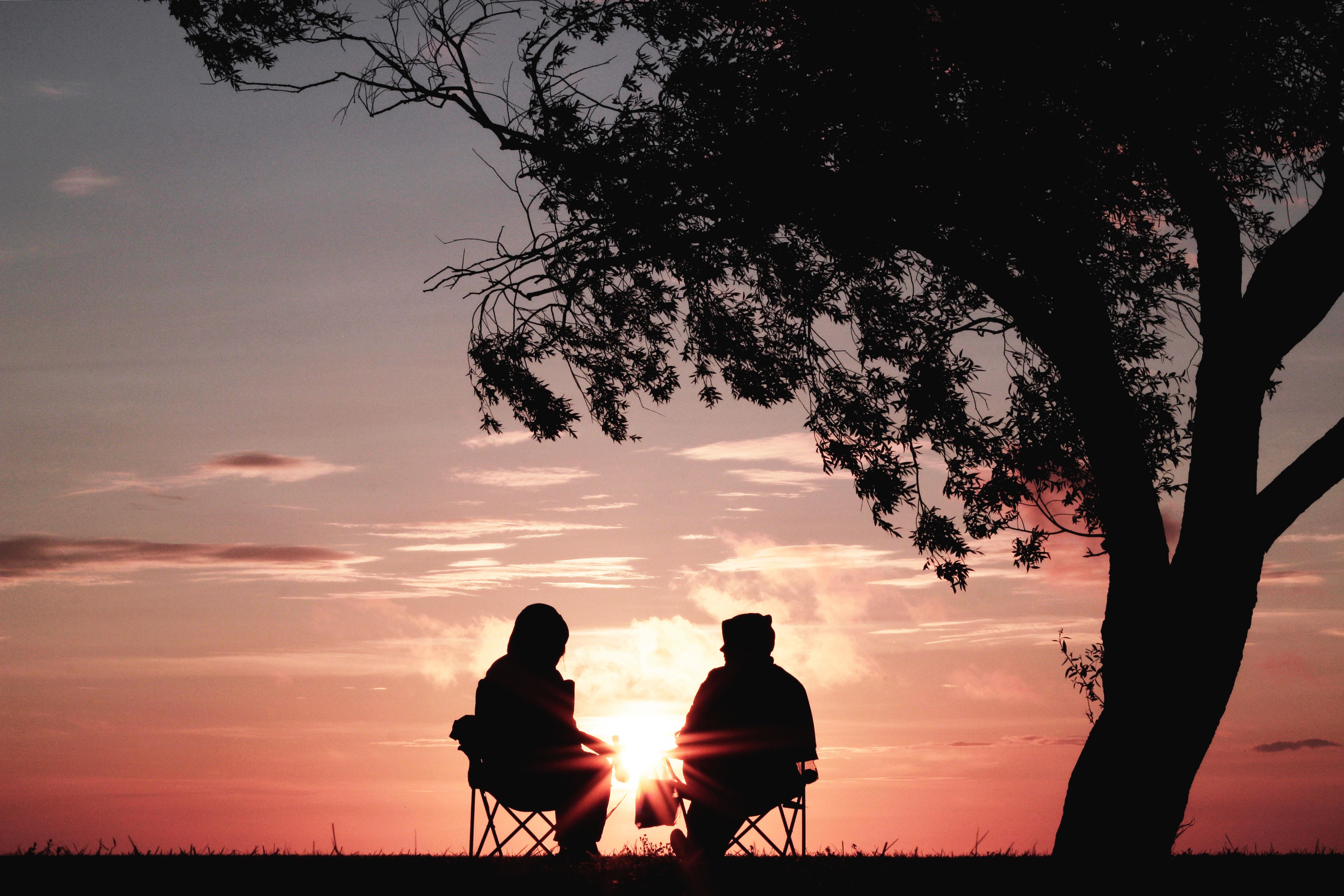 Silhouettes, Sunset, Tree, Sun, Rays - Loved Ones - HD Wallpaper 