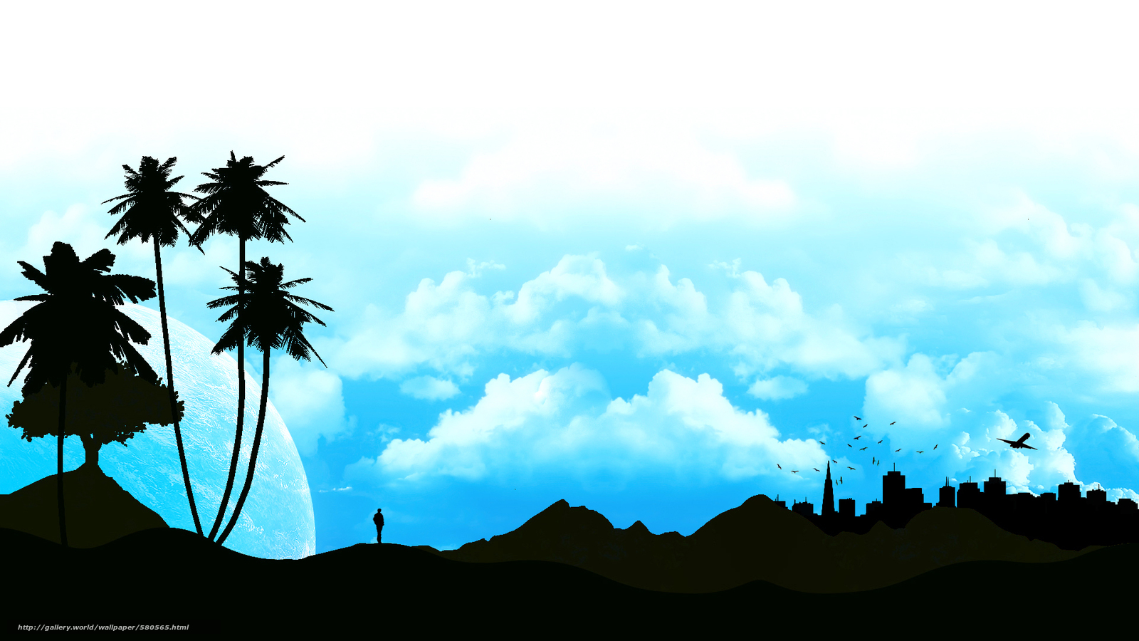 Download Wallpaper Palm, Silhouette, Landscape, Sky - Panorama - HD Wallpaper 
