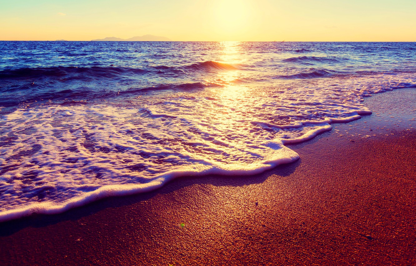 Photo Wallpaper Sand, Sea, Beach, The Sky, The Sun, - Beautiful Ocean Scenery Sunset - HD Wallpaper 