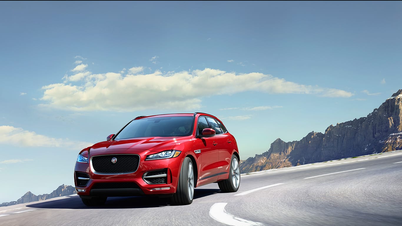 2018 Jaguar F-pace Red Color On Road Hills Background - 2019 Jaguar F Pace Colors - HD Wallpaper 