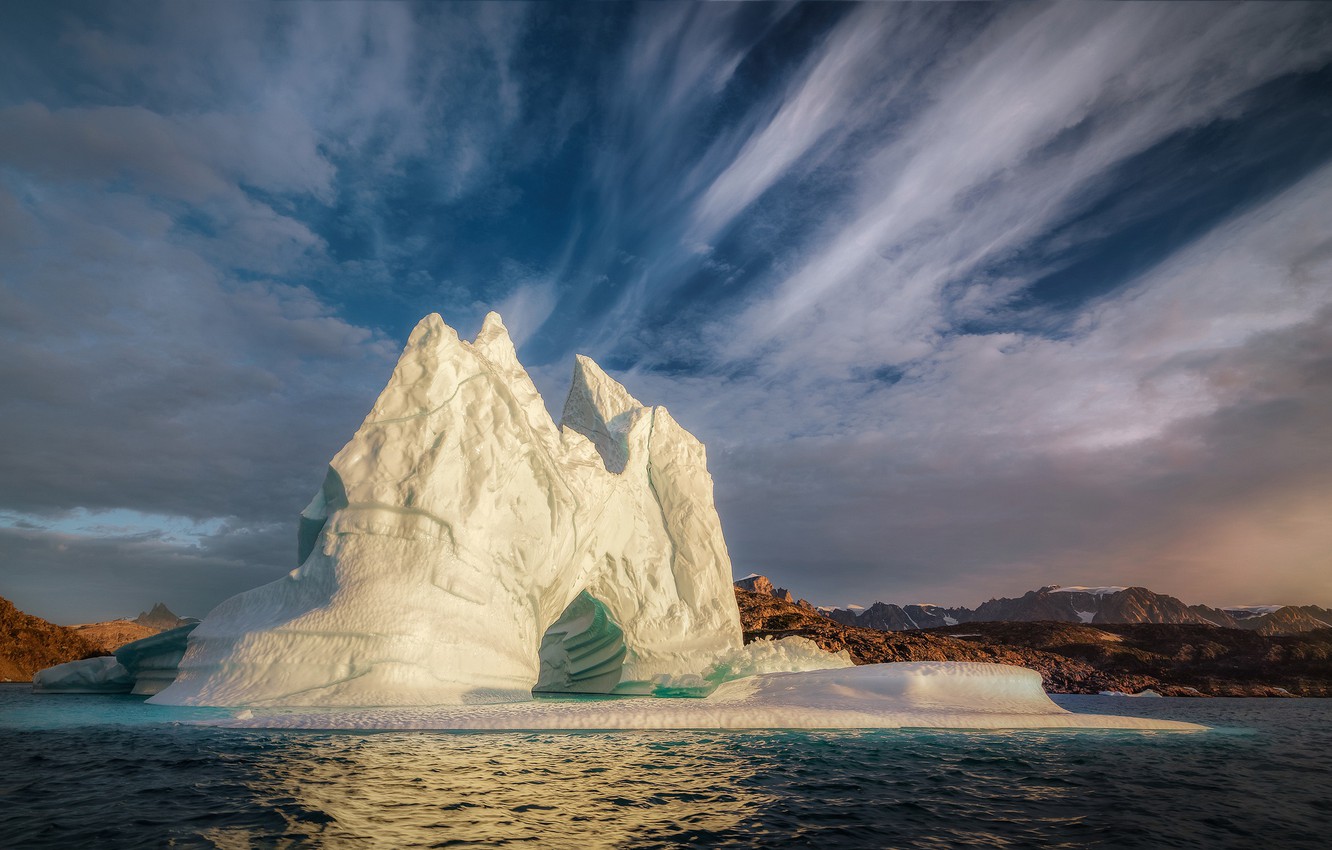 Photo Wallpaper Sea, Clouds, Iceberg, Floe, The Fjord, - Iceberg - HD Wallpaper 