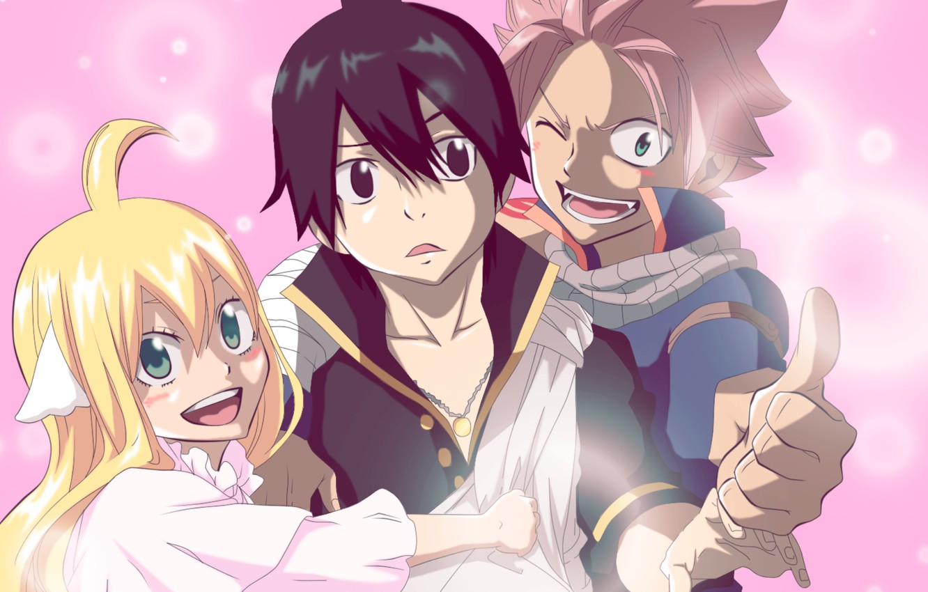 Photo Wallpaper Trio, Friends, Fairy Tail, Natsu, Fairy - Natsu Dragneel - HD Wallpaper 