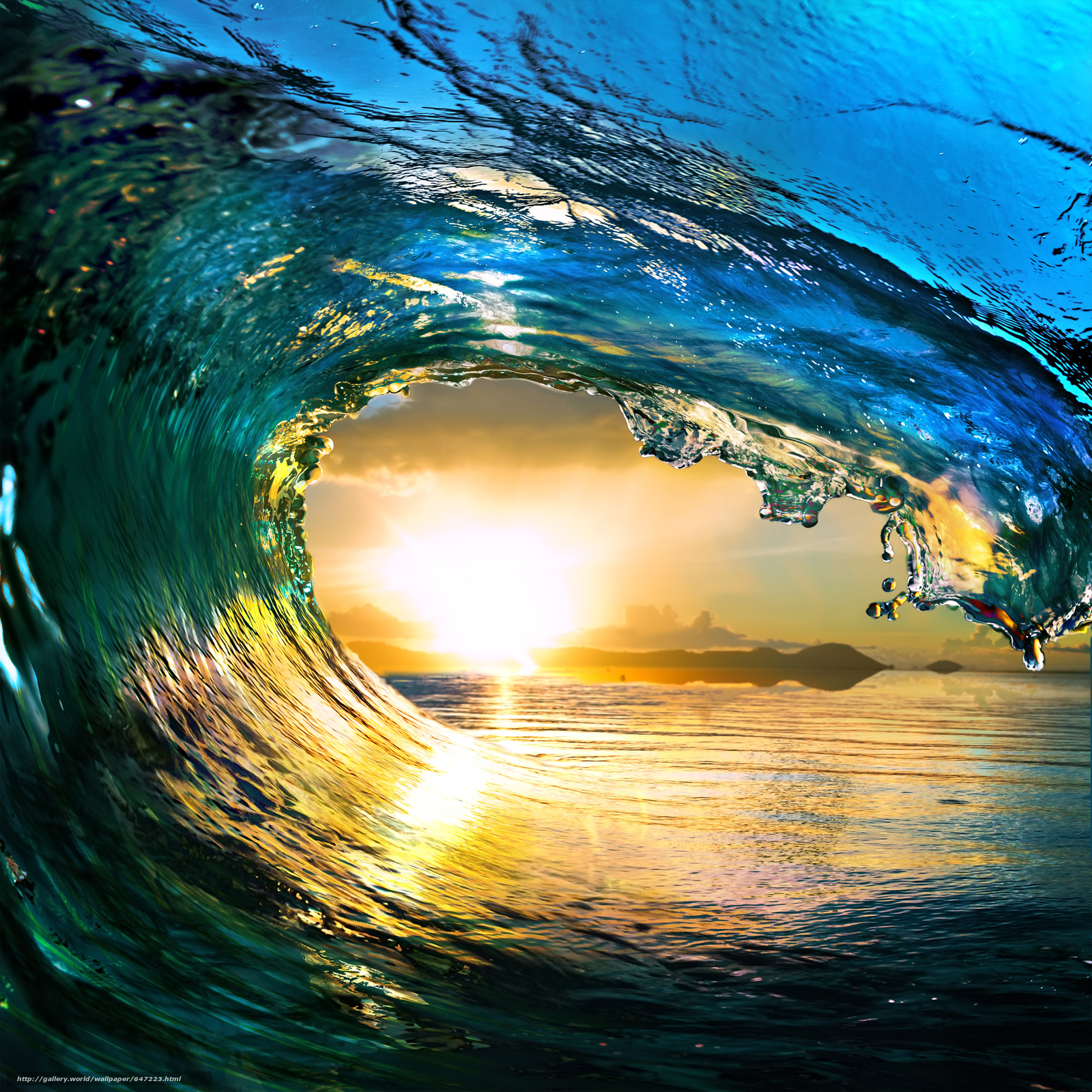 Download Wallpaper Water, Sea, Waves, Sun Free Desktop - Colorful Ocean Wave - HD Wallpaper 