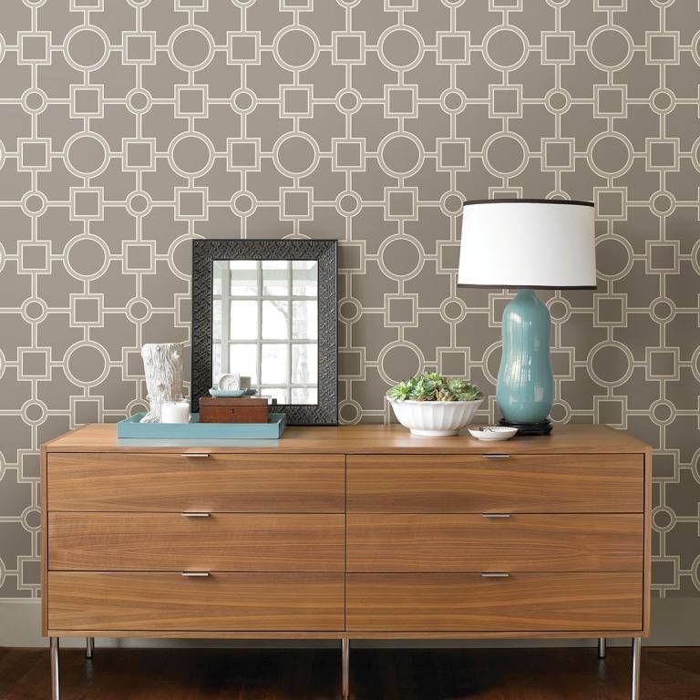 Utopia Geo Taupe Peel & Stick Wallpaper - Art Deco Orange Grey - HD Wallpaper 