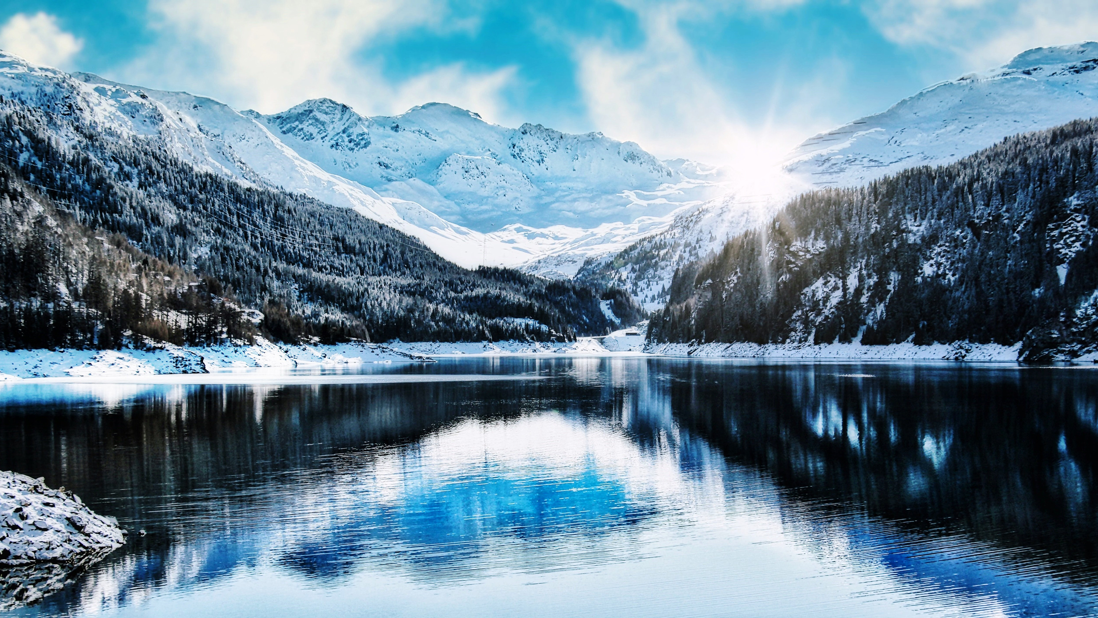 Mountains Alpine Reservoir Wallpaper - Free Download - HD Wallpaper 