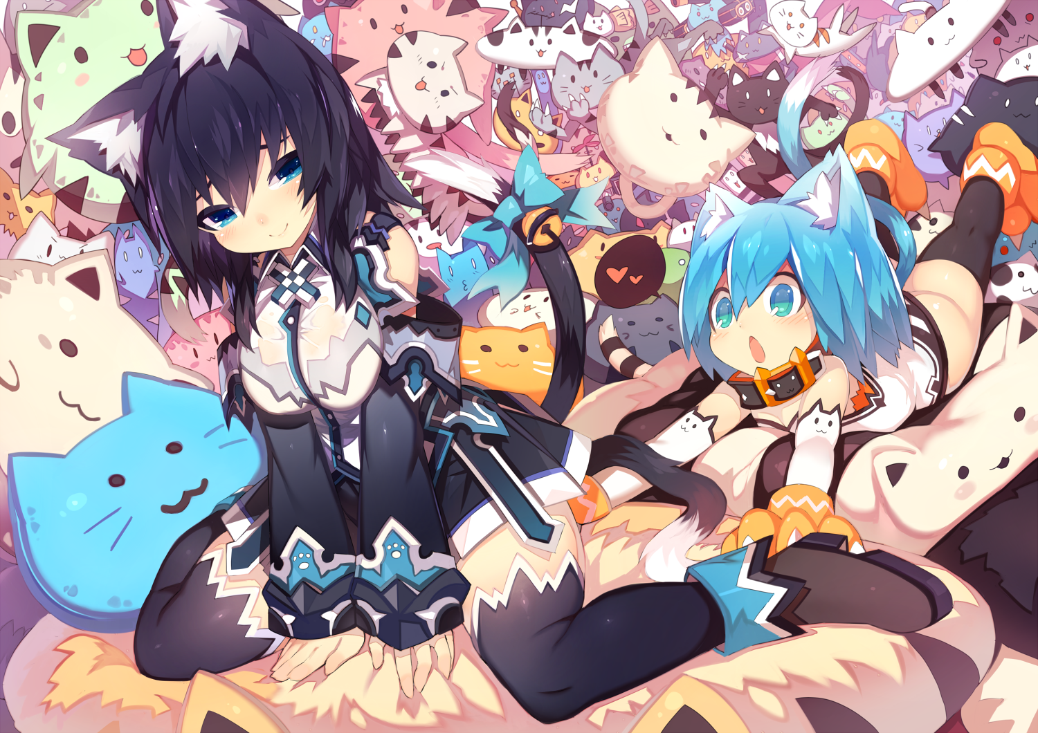 Neko Anime Girl Blue Hair Kawaii - HD Wallpaper 