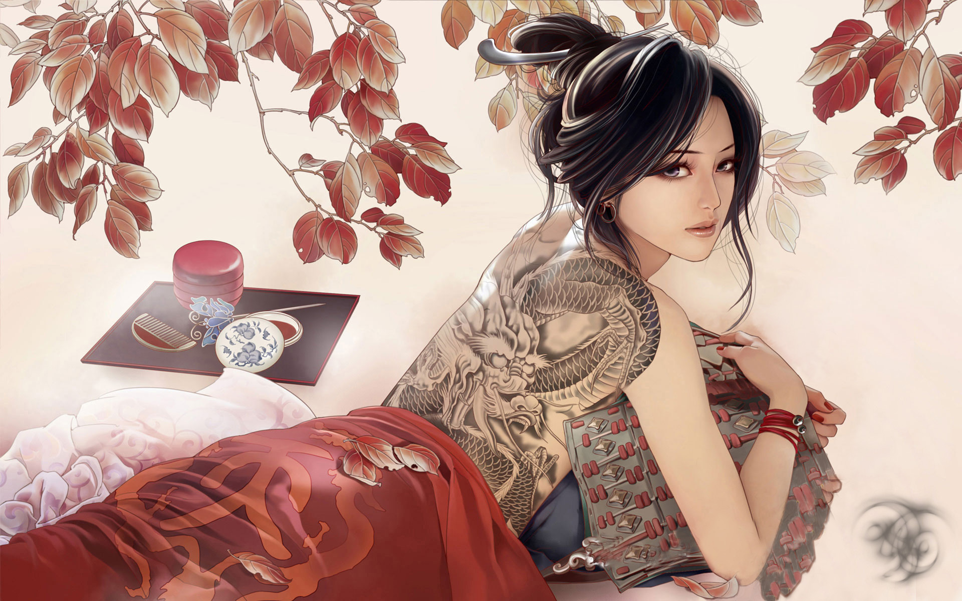 Wallpaper - Anime Girl With Tattoos - HD Wallpaper 