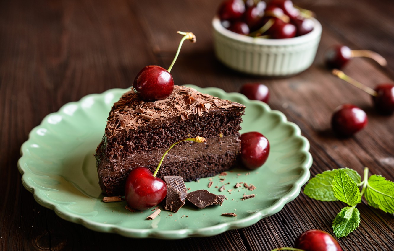 Photo Wallpaper Cake, Dessert, Cherry, Cocoa, Biscuit, - Черешня На Пирожном - HD Wallpaper 