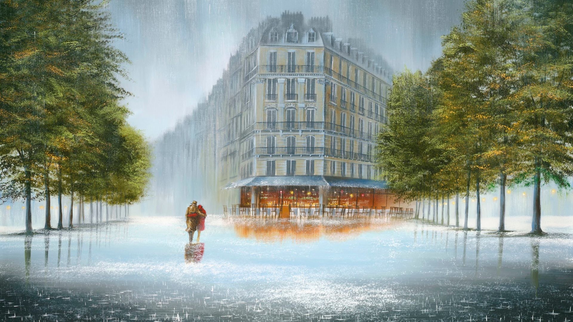 Rainy Day Boulevard Autumn Road Splendor Nature Hug - Rainy Day Rain Background - HD Wallpaper 