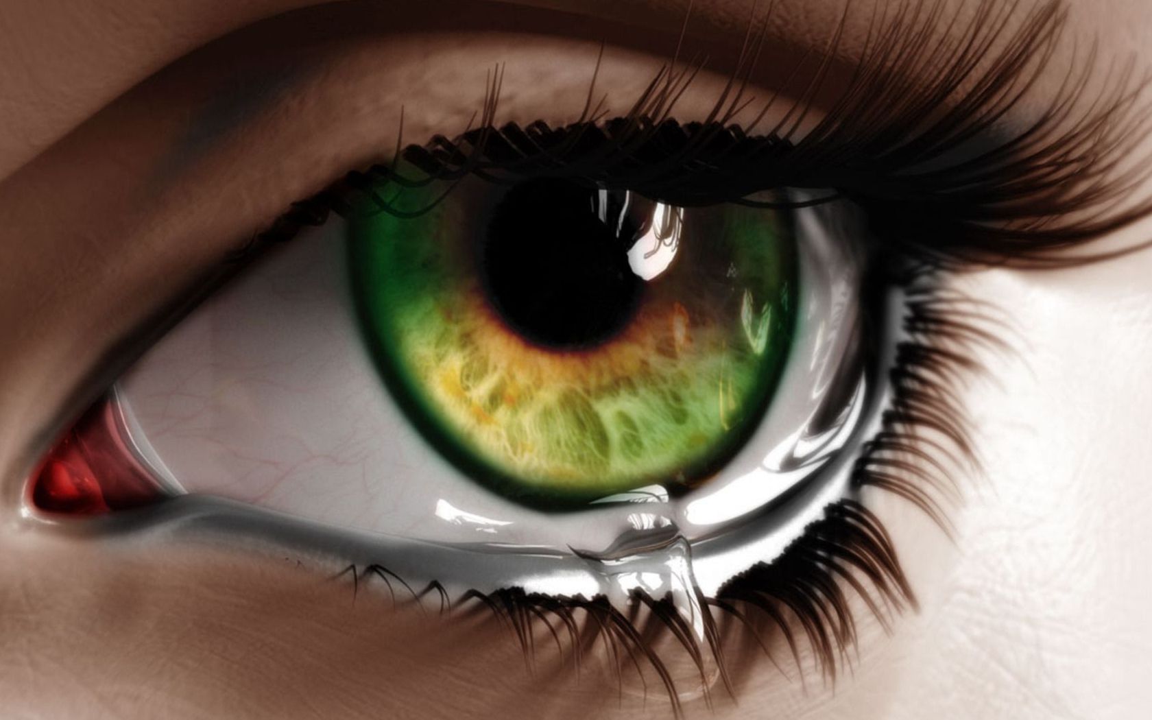 Green Eyes With Tears - HD Wallpaper 