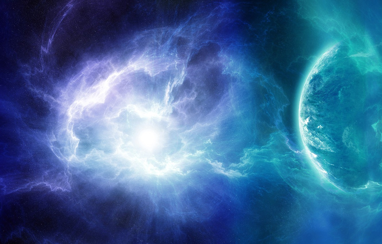 Photo Wallpaper Planet, Space, Star, Supernova - Blue Green Purple Galaxy - HD Wallpaper 