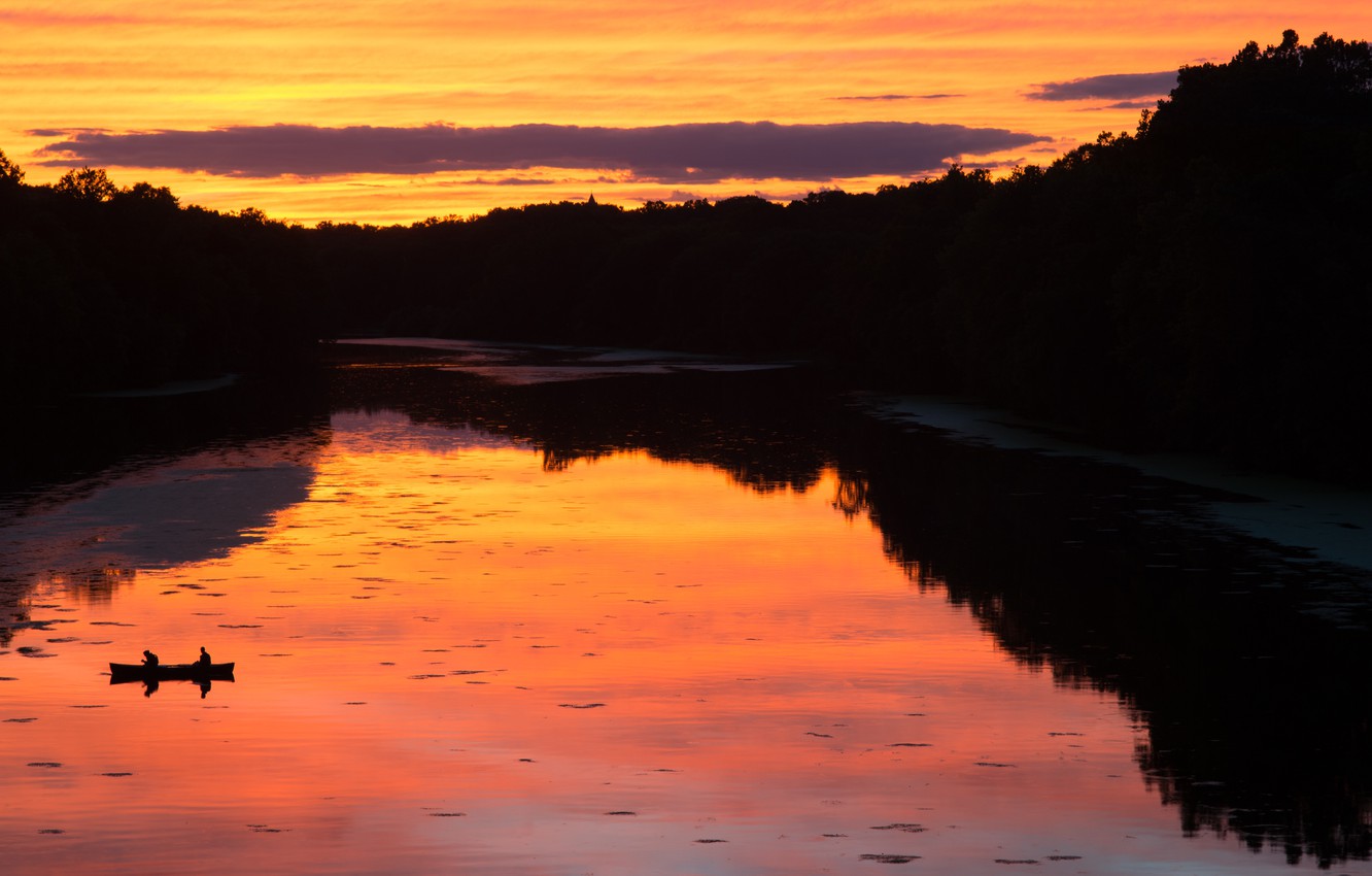 Photo Wallpaper Twilight, River, Sky, Sunset, Clouds, - Reflection - HD Wallpaper 