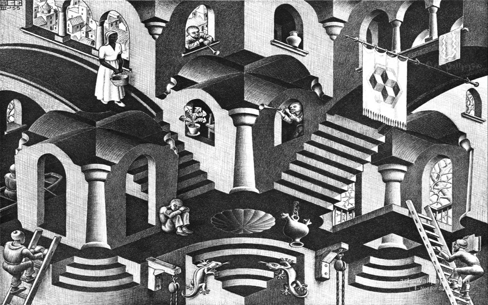 Hr Giger Mc Escher Desktop And Mobile Background - Convex And Concave Mc Escher - HD Wallpaper 