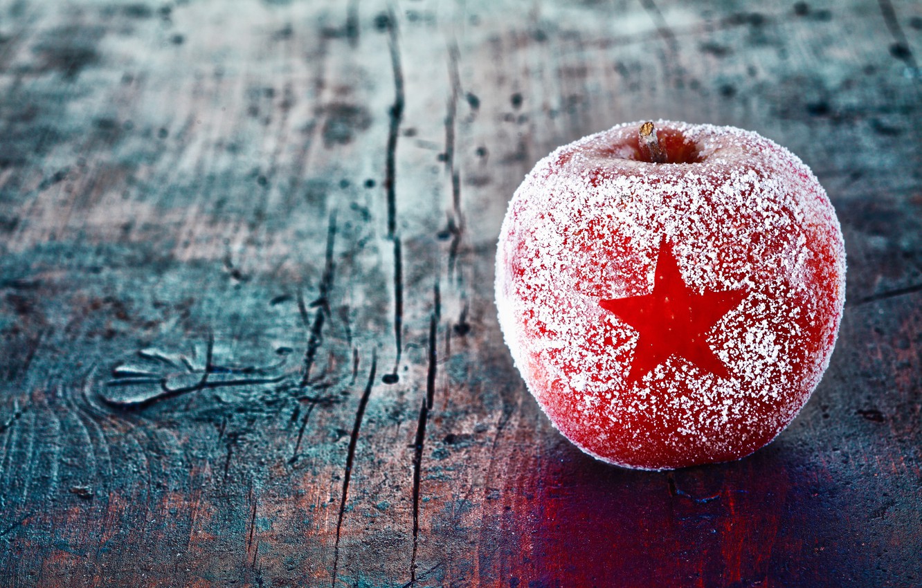 Photo Wallpaper Winter, Red, Star, Apple, New Year, - Christmas Apple - HD Wallpaper 
